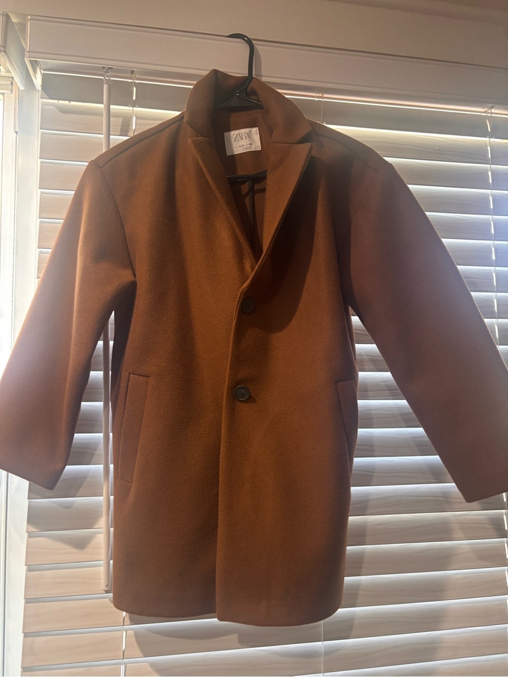 Zara Men's Camel Brown Single-Breasted Wool Coat